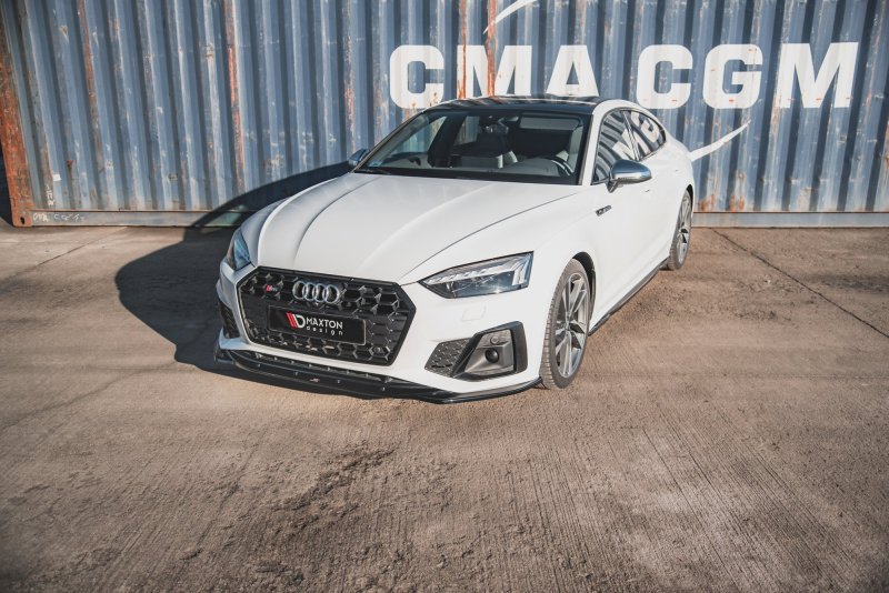 Maxton Front Ansatz V.1 für Audi S5 / A5 S-Line F5 Facelift schwarz Hochglanz AU-S5-2F-FD1-G