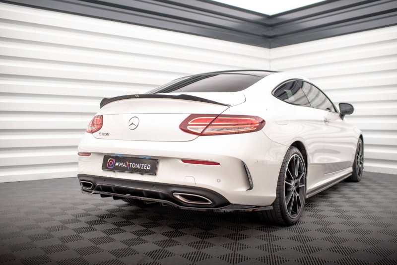 Maxton Mittlerer Diffusor Heck Ansatz DTM Look für Mercedes-Benz C Coupe AMG-Line C205 Facelift schwarz Hochglanz ME-C-205F-AMGLINE-C-RD1G+RD2-G