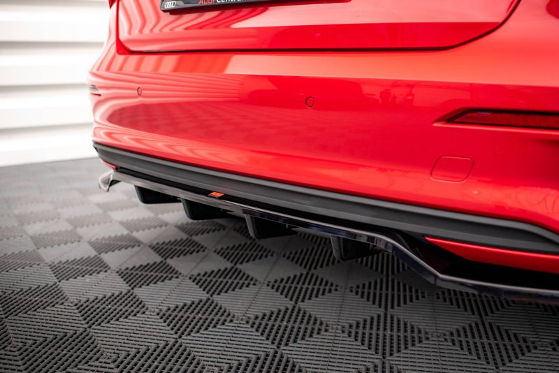 Maxton Mittlerer Diffusor Heck Ansatz DTM Look für Audi A3 Sportback 8Y schwarz Hochglanz AU-A3-8Y-RD1G+RD2-G