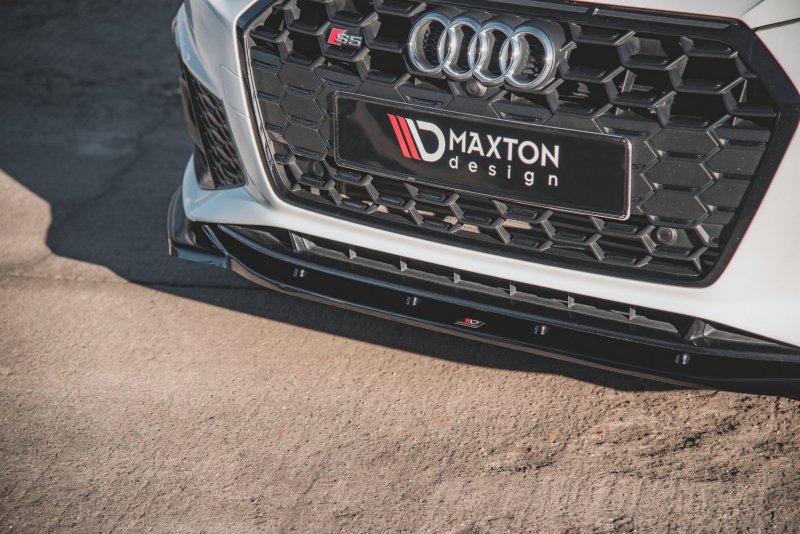 Maxton Front Ansatz V.1 für Audi S5 / A5 S-Line F5 Facelift schwarz Hochglanz AU-S5-2F-FD1-G
