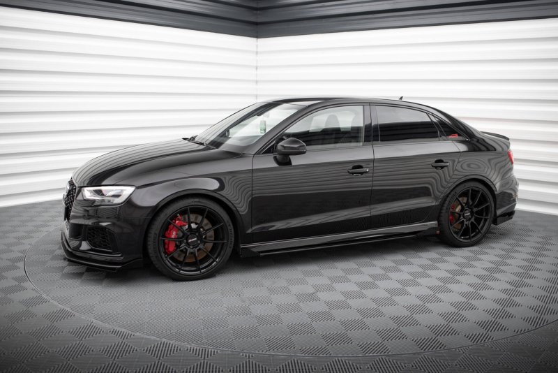 Maxton Side Flaps Audi RS3 Limousine 8V Facelift schwarz Hochglanz AURS38VFSCNC-SF1-G