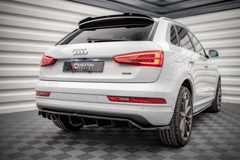 Maxton Mittlerer Diffusor Heck Ansatz DTM Look für Audi Q3 8U Facelift schwarz Hochglanz AU-Q3-1F-SLINE-RD1G+RD2-G