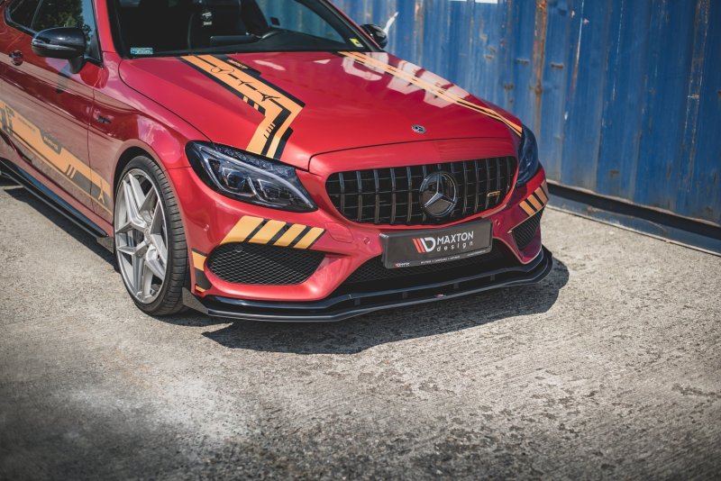 Maxton Racing Front Ansatz für passend +Flaps für Mercedes - AMG C43 Coupe C205 schwarz Hochglanz MEC20543AMGCNC-FD1BRB+FSF1-G