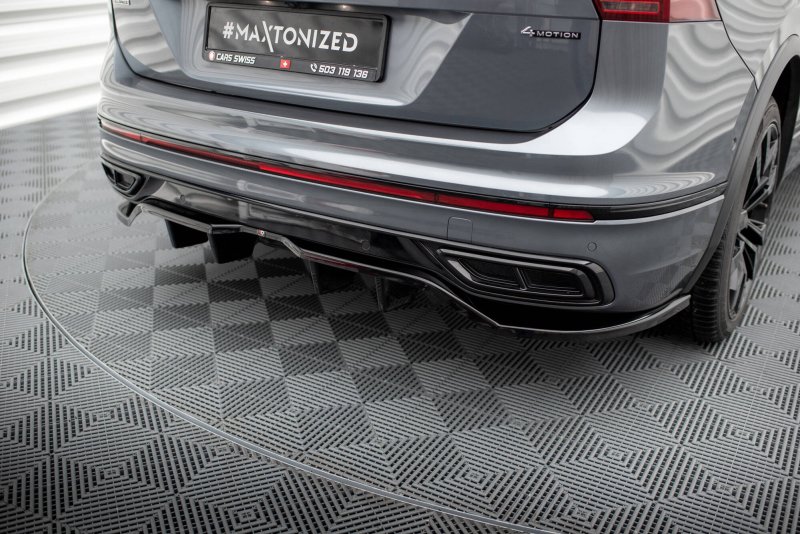 Maxton Mittlerer Cup Diffusor Heck Ansatz VW Tiguan Allspace R-Line Mk2 Facelift schwarz Hochglanz VW-TI-2F-RLINE-LWB-RD1G+RD2-G