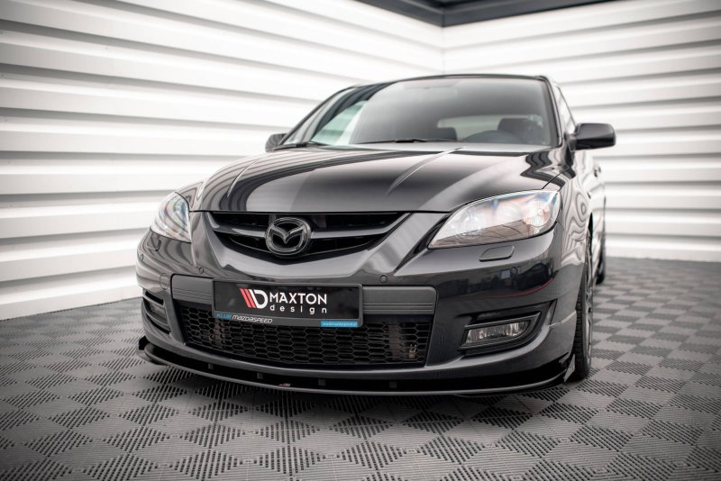 Maxton Street Pro Front Ansatz für +Flaps für V.1 + Flaps Mazda 3 MPS Mk1 schwarz Hochglanz MA3MPS1CNC-FD1BRB+FSF1-G