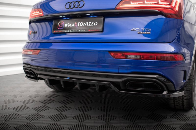 Maxton Mittlerer Diffusor Heck Ansatz DTM Look für Audi Q5 S-Line SUV Mk2 Facelift schwarz Hochglanz AU-Q5-2F-SLINE-RD1G+RD2-G