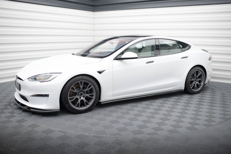 Maxton Seitenschweller Ansatz V.2 Tesla Model S Plaid Mk1 Facelift schwarz Hochglanz TE-MODELS-1F2-PL-SD2-G