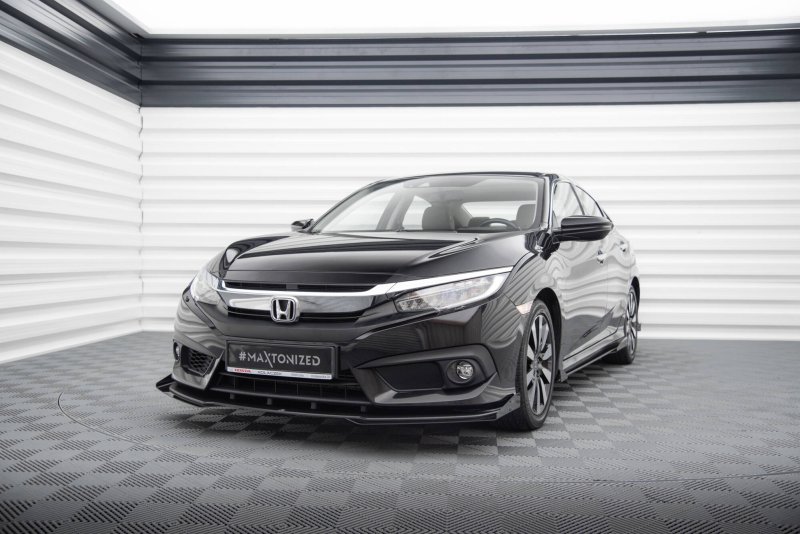 Maxton Street Pro Front Ansatz + Flaps Honda Civic Mk10 schwarz Hochglanz HOCI10CNC-FD1BRB+FSF1-G