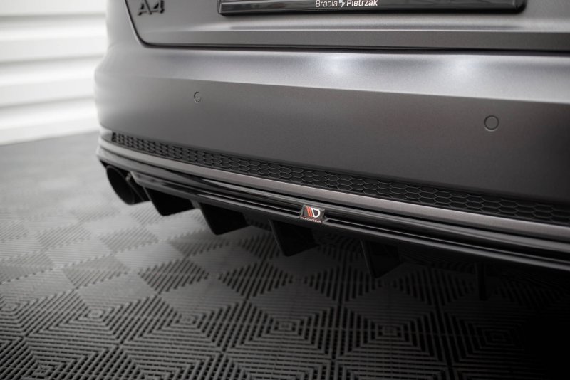 Maxton Diffusor Heck Ansatz Audi A4 S-line B9 (Ausführung mit einseitigem Doppelauspuffendrohr) AU-A4-B9-SLINE-RS1GO_