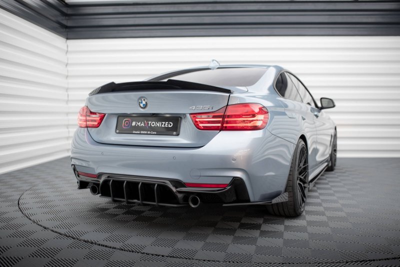 Maxton Street Pro Heck Ansatz Flaps Diffusor + Flaps BMW 4er35i Coupe M-Paket F32 schwarz Hochglanz BM4F32MPACKCNC-RSD1BRB+RSF1-G