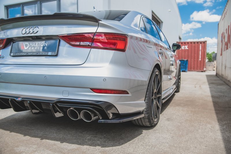 Maxton Heck Ansatz Flaps Diffusor V.2 für Audi S3 Limousine 8V Facelift schwarz Hochglanz AU-S3-3F-S-RSD2-G