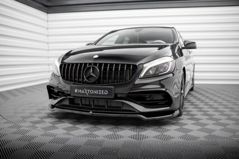 Maxton Front Ansatz V.1 Mercedes-Benz A AMG-Line W176 Facelift schwarz Hochglanz ME-A-176F-AMGLINE-FD1-G
