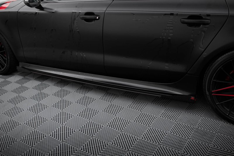 Maxton Street Pro Seitenschweller Ansatz + Flaps Audi A7 RS7 Look C7 schwarz Hochglanz AUA7C7SLINECNC-SD1BRB+SF1-G