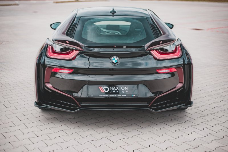 Maxton Mittlerer Diffusor Heck Ansatz für BMW i8 schwarz Hochglanz BM-I8-1-RD1-G