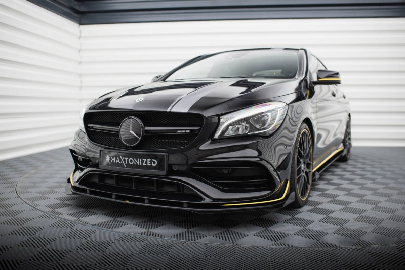 Maxton Street Pro Front Ansatz + Flaps Mercedes-AMG CLA 45 Aero C117 Facelift schwarz Hochglanz MECLA117AMGAEROCNC-FD1BRB+FSF1-G