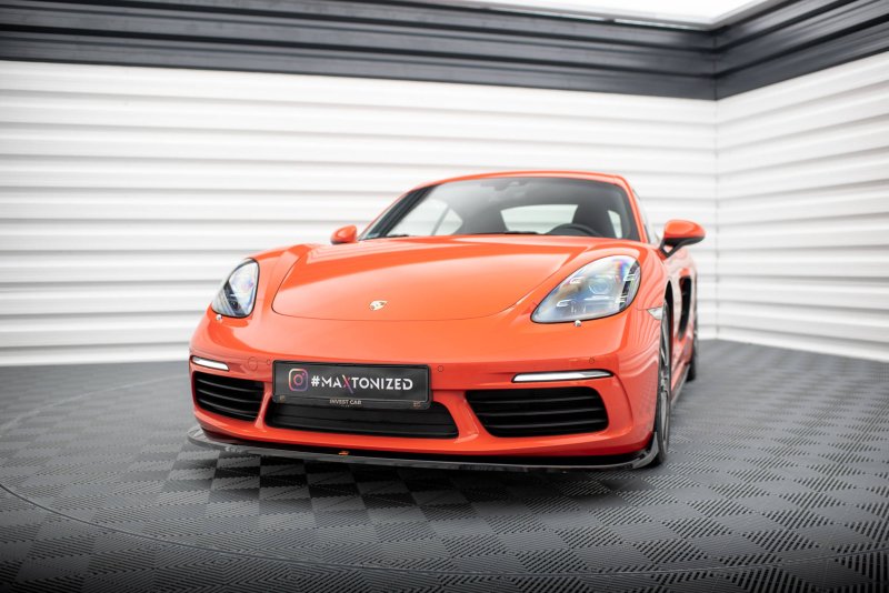 Maxton Front Ansatz V.2 für Porsche 718 Cayman 982c schwarz Hochglanz PO-CA-718-FD2-G
