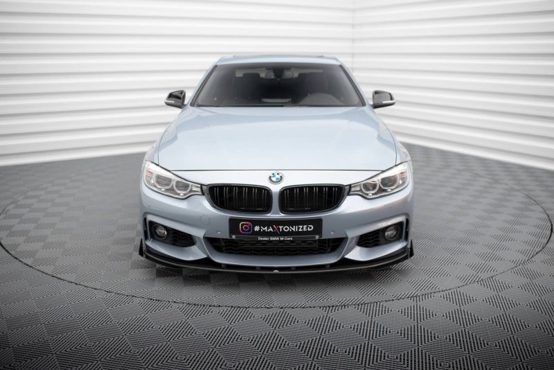Maxton Street Pro Front Ansatz + Flaps BMW 4er Coupe / Gran Coupe / Cabrio M-Paket F32 / F36 / F33 schwarz Hochglanz BM4F32MPACKCNC-FD4BRB+FSF1-G