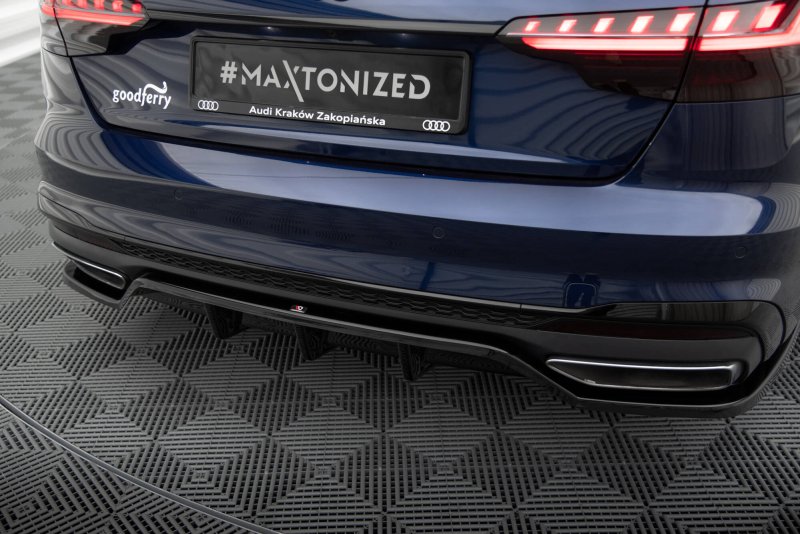 Maxton Mittlerer Cup Diffusor Heck Ansatz V.2 Audi A4 S-Line B9 Facelift schwarz Hochglanz AU-A4-B9F-SLINE-RD3G+RD4-G