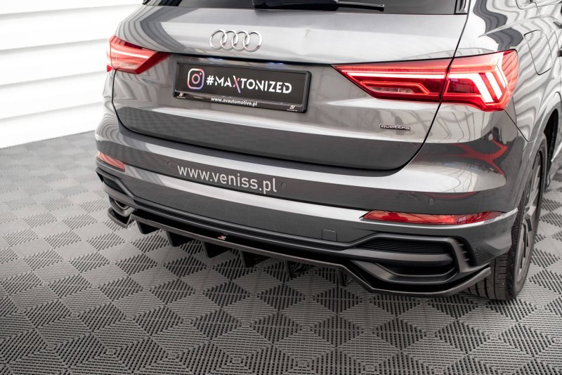 Maxton Mittlerer Diffusor Heck Ansatz DTM Look für Audi Q3 S-Line F3 schwarz Hochglanz AU-Q3-2-SLINE-RD1G+RD2-G