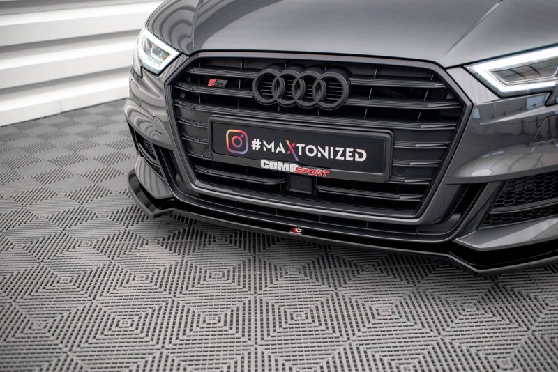 Maxton Front Ansatz V.2 für Audi S3 / A3 S-Line Sportback 8V Facelift schwarz Hochglanz AU-S3-3F-SB-FD2-G