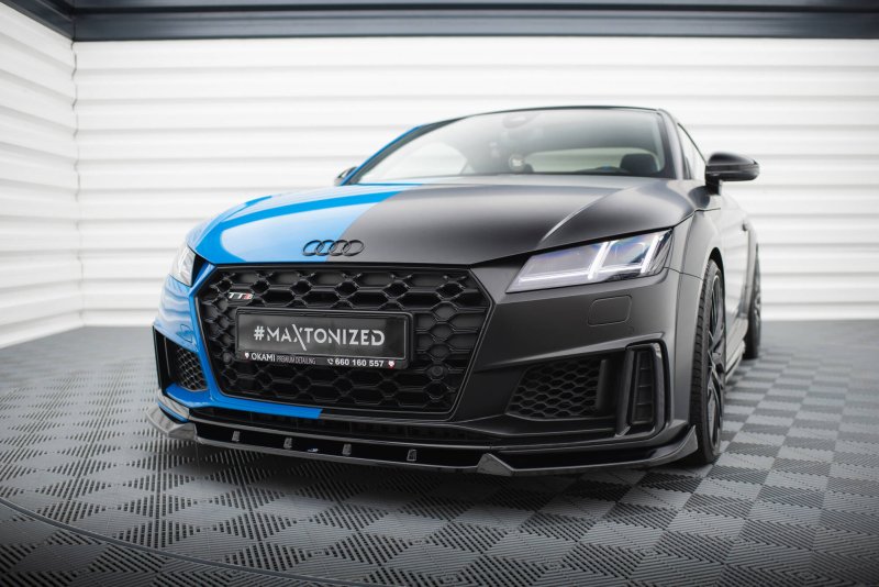 Maxton Front Ansatz V.1 Audi TT S / TT S-Line 8S Facelift schwarz Hochglanz AU-TT-3F-S-FD1-G