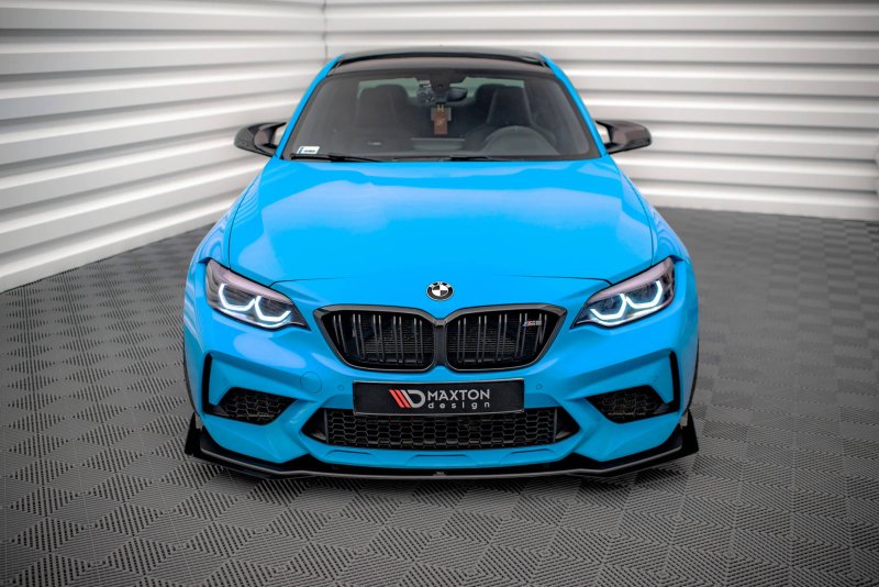 Preview: Maxton Street Pro Front Ansatz +Flaps für V.1 + Flaps BMW M2 F87 schwarz Hochglanz BM287MCOMPCNC-FD1B+FSF1-G