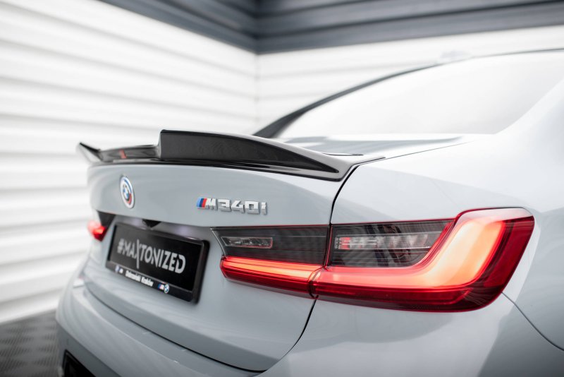 Maxton Spoiler CAP für 3D BMW 3er M340i / M-Paket Limousine G20 Facelift schwarz Hochglanz BM-3-G20F-MPACK-CAP1-G