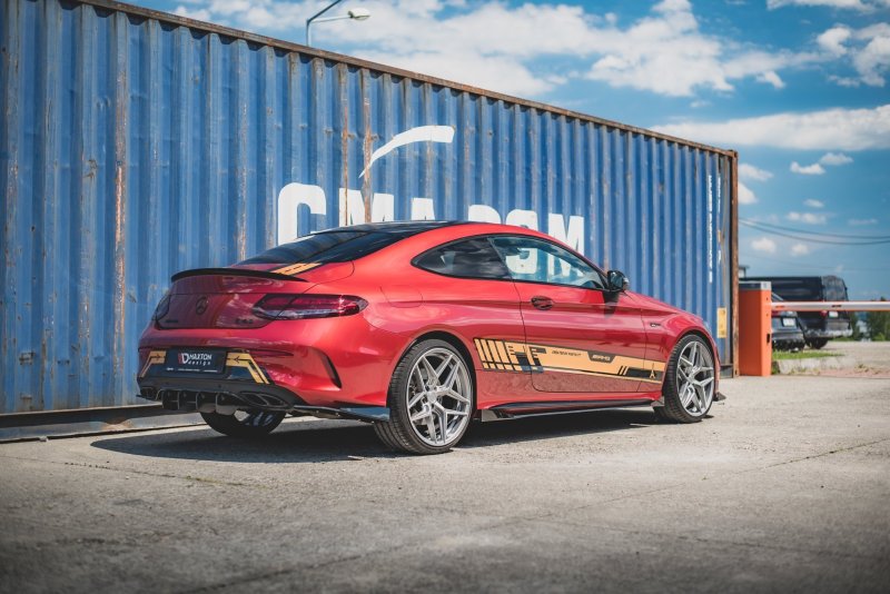 Maxton Racing Heck Ansatz Flaps Diffusor +Flaps für Mercedes-AMG C43 Coupe C205 schwarz Hochglanz MEC20543AMGCNC-RSD1B+RSF1-G