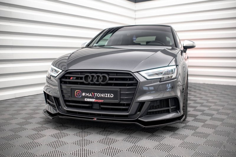 Maxton Front Ansatz V.2 für Audi S3 / A3 S-Line Sportback 8V Facelift schwarz Hochglanz AU-S3-3F-SB-FD2-G
