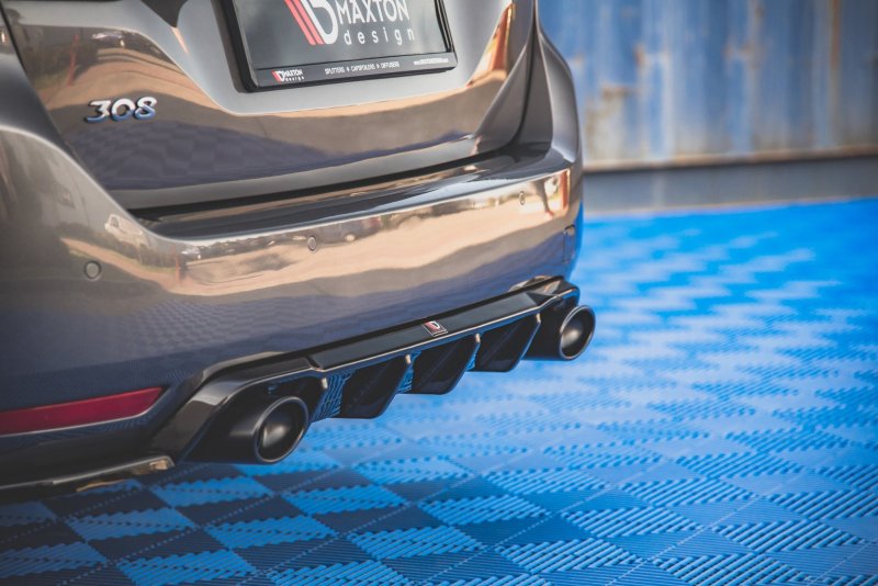 Maxton Diffusor Heck Ansatz + Endschalldampfer Sportauspuff Attrappe Peugeot 308 SW Mk2 Facelift PE-308-2F-SW-RS1G+BLACK