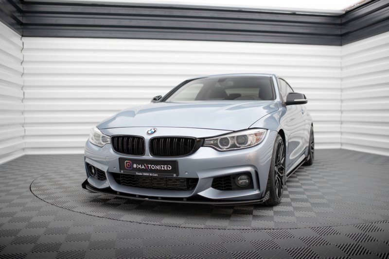 Maxton Street Pro Front Ansatz + Flaps BMW 4er Coupe / Gran Coupe / Cabrio M-Paket F32 / F36 / F33 schwarz Hochglanz BM4F32MPACKCNC-FD4BRB+FSF1-G