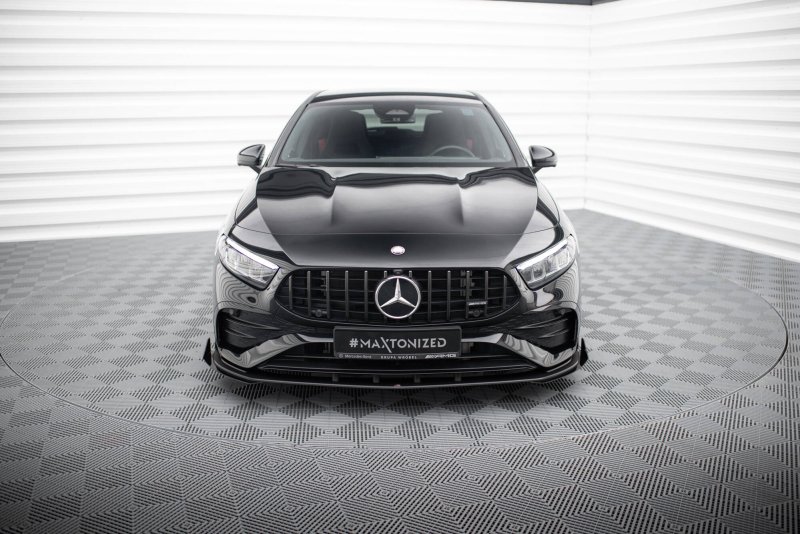 Maxton Street Pro Front Ansatz + Flaps Mercedes-AMG A35 W177 Facelift schwarz Hochglanz MEA177F35CNC-FD1B+FSF1-G