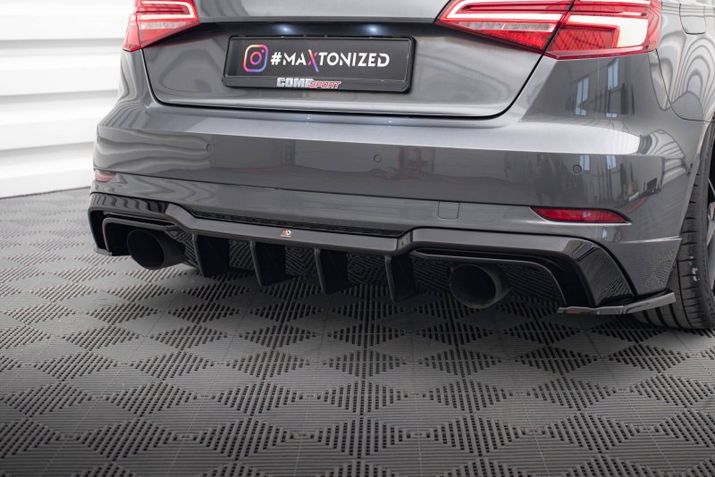Maxton Diffusor Heck Ansatz Audi A3 S-Line Sportback 8V Facelift (Version mit Einzelauspuff auf beiden Seiten) AU-S3-3F-SB-RS1GO_O