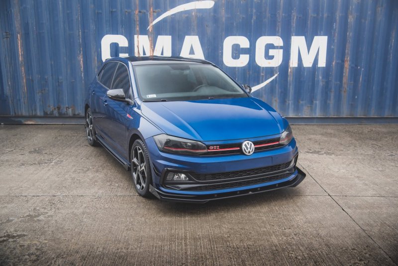 Maxton Racing Front Ansatz für passend +Flaps für Volkswagen Polo AW GTI schwarz Hochglanz VWPO6GTICNC-FD3B+FSF1-G