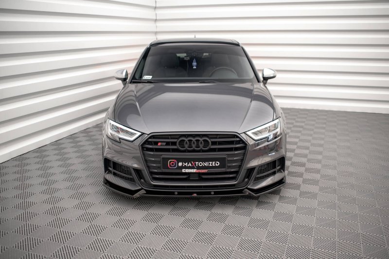 Maxton Front Ansatz V.1 für Audi S3 / A3 S-Line Sportback 8V Facelift schwarz Hochglanz AU-S3-3F-SB-FD1-G