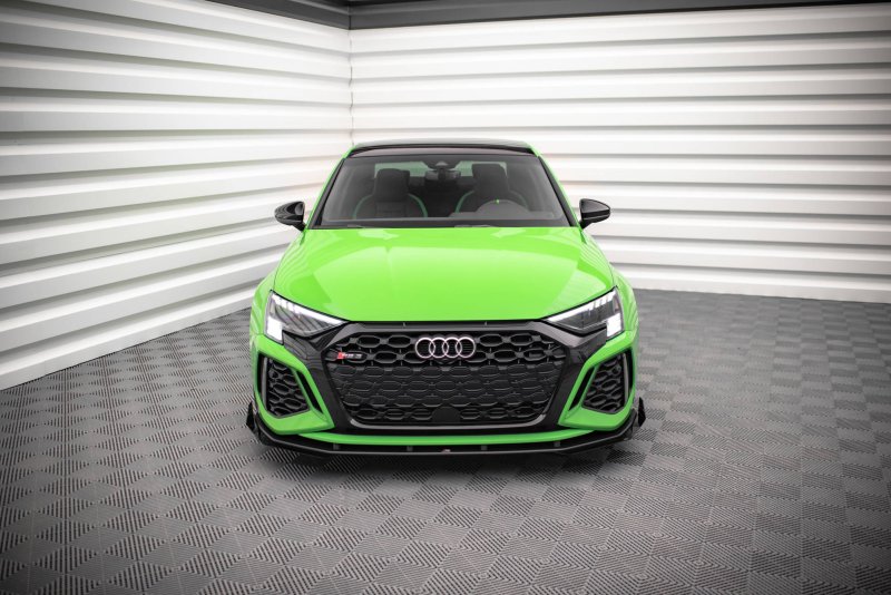 Maxton Street Pro Front Ansatz für +Flaps für V.1 + Flaps Audi RS3 8Y schwarz Hochglanz AURS38YCNC-FD1BRB+FSF1-G