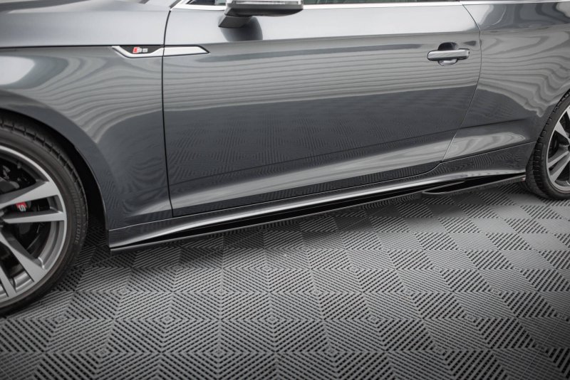 Maxton Seitenschweller Ansatz Audi S5 Coupe / A5 S-Line Coupe F5 Facelift schwarz Hochglanz AU-S5-2F-SD2-G
