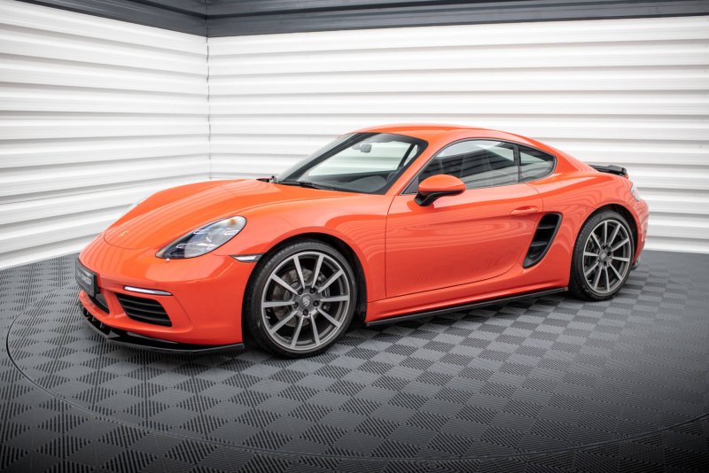 Maxton Seitenschweller Ansatz für Porsche 718 Cayman 982c schwarz Hochglanz PO-CA-718-SD1-G