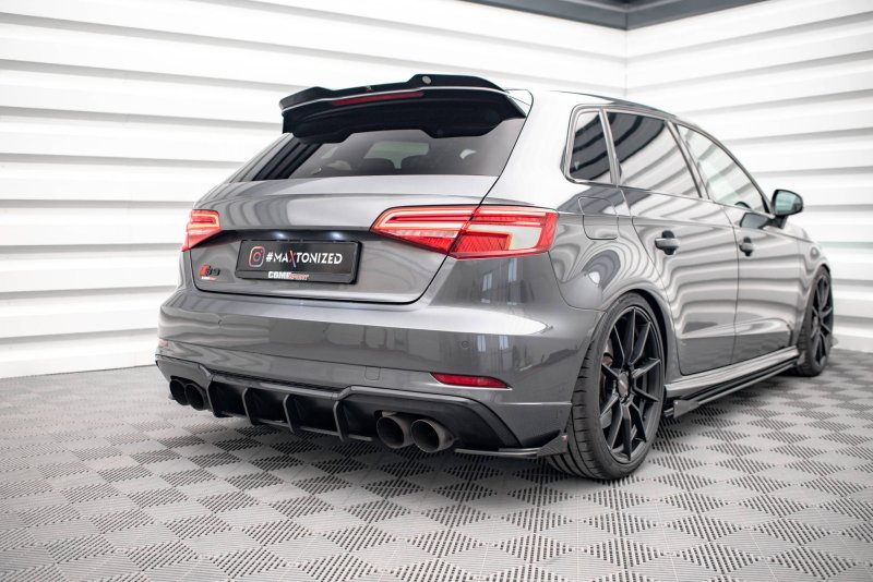 Maxton Spoiler CAP für Audi S3 / A3 S-Line Sportback 8V Facelift schwarz Hochglanz AU-S3-3F-SB-CAP1-G