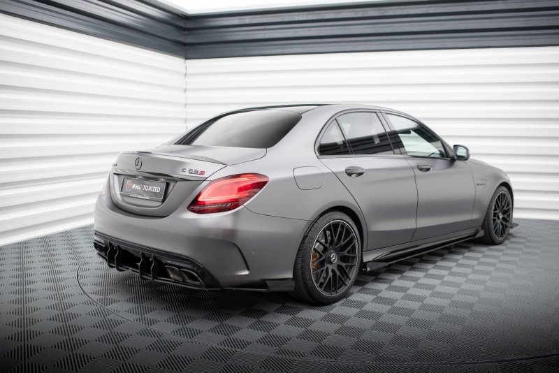 Maxton Hintere Seiten Flaps Mercedes-AMG C63 Limousine / Kombi W205 Facelift schwarz Hochglanz MEC205F63CNC-RSF1-G