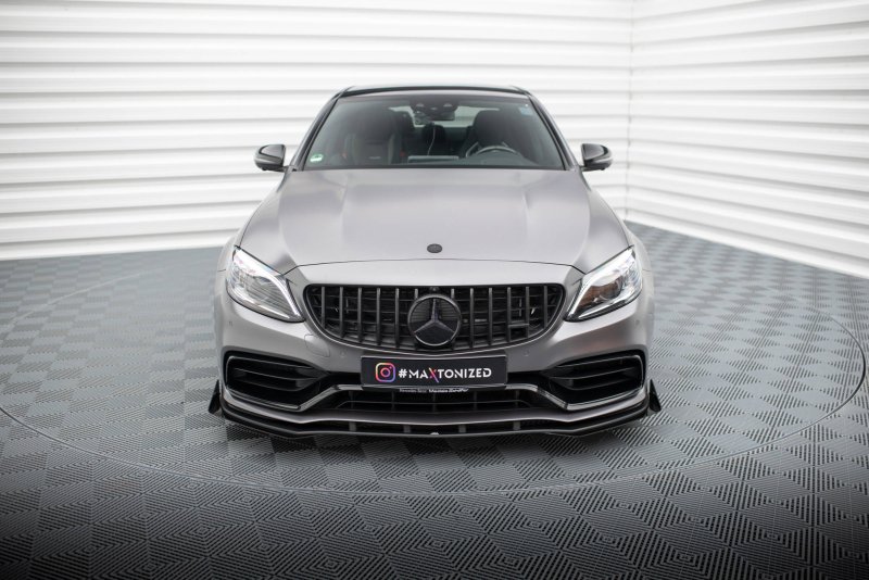 Maxton Street Pro Front Ansatz + Flaps Mercedes-AMG C63 Limousine / Kombi W205 Facelift schwarz Hochglanz MEC205F63CNC-FD1B+FSF1-G