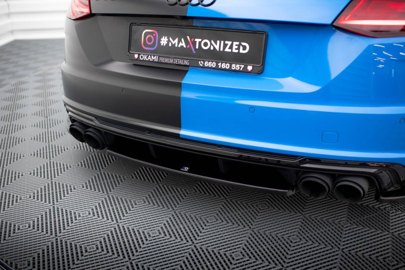 Maxton Mittlerer Cup Diffusor Heck Ansatz Audi TT S 8S Facelift schwarz Hochglanz AU-TT-3-S-RD1-G
