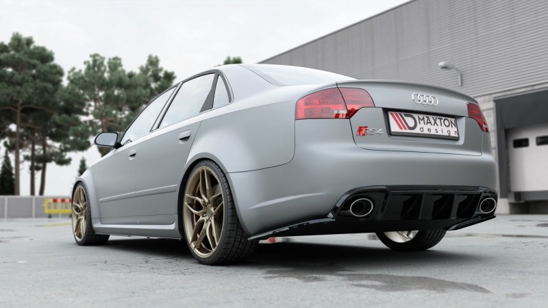 Maxton Heck Ansatz Flaps Diffusor V.2 für Audi RS4 Limousine B7 schwarz Hochglanz AU-RS4-B7-RSD2-G