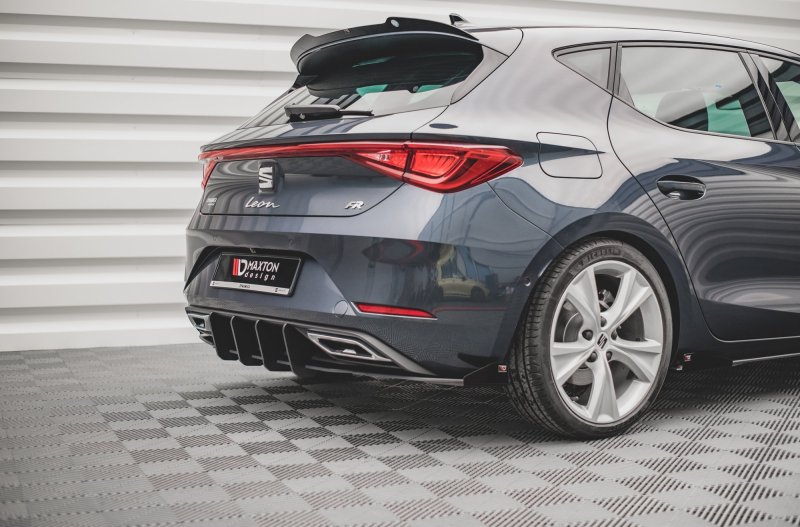 Maxton Racing Diffusor Heck Ansatz +Flaps für Seat Leon FR Hatchback Mk4 schwarz Hochglanz SELE4FRCNC-RS1B+RSF1-G