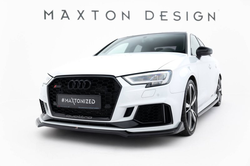 Maxton Front Ansatz V.4 Audi RS3 Limousine 8V Facelift schwarz Hochglanz AU-RS3-8VF-S-FD4-G