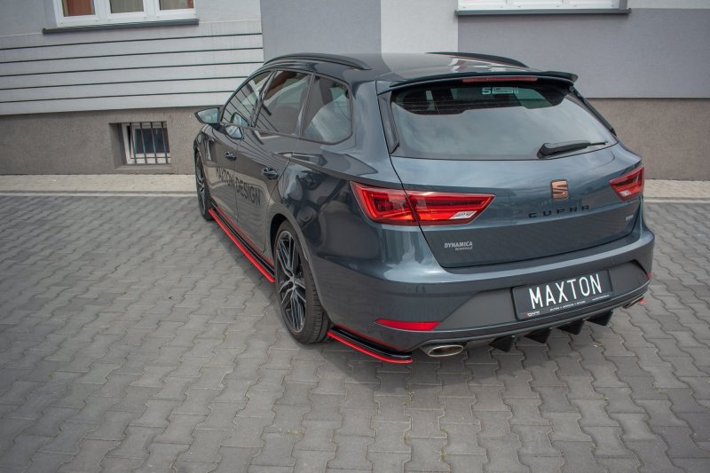 Maxton Heck Ansatz Flaps Diffusor passend für V.2 Seat Leon Mk3 Cupra ST Facelift schwarz Hochglanz SE-LE-3F-CU-ST-RSD1RRED+RSD1-G