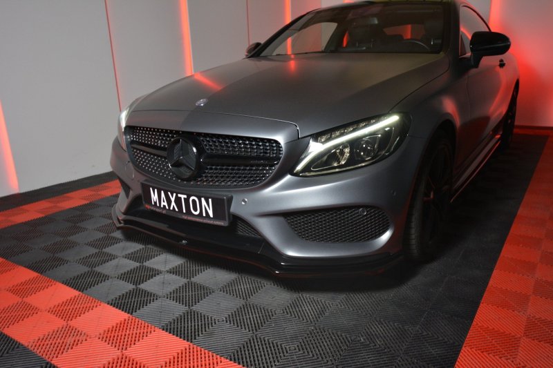 Maxton Front Ansatz V.1 für MERCEDES- BENZ C-KLASSE W205 COUPE AMG-LINE schwarz Hochglanz ME-C-205-AMGLINE-C-FD1-G