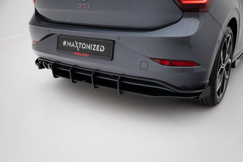 Preview: Maxton Street Pro Heckschürze + Flaps VW Polo AW GTI Facelift schwarz Hochglanz VWPO6FGTICNC-RS1B+BRBI+RSF1-G