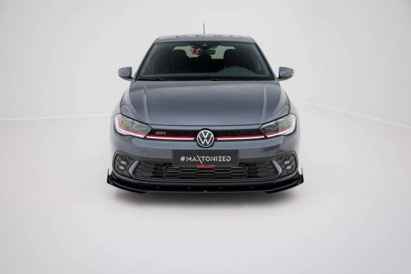 Maxton Street Pro Front Ansatz + Flaps VW Polo AW GTI Facelift schwarz Hochglanz VWPO6FGTICNC-FD1B+FSF1-G