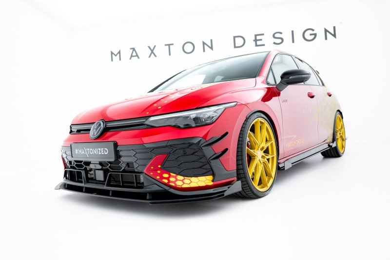 Maxton Street Pro Front Ansatz + Flaps VW Golf GTI Clubsport Mk8 Facelift schwarz Hochglanz VWGO8FGTICSCNC-FD1BRB+FSF1-G